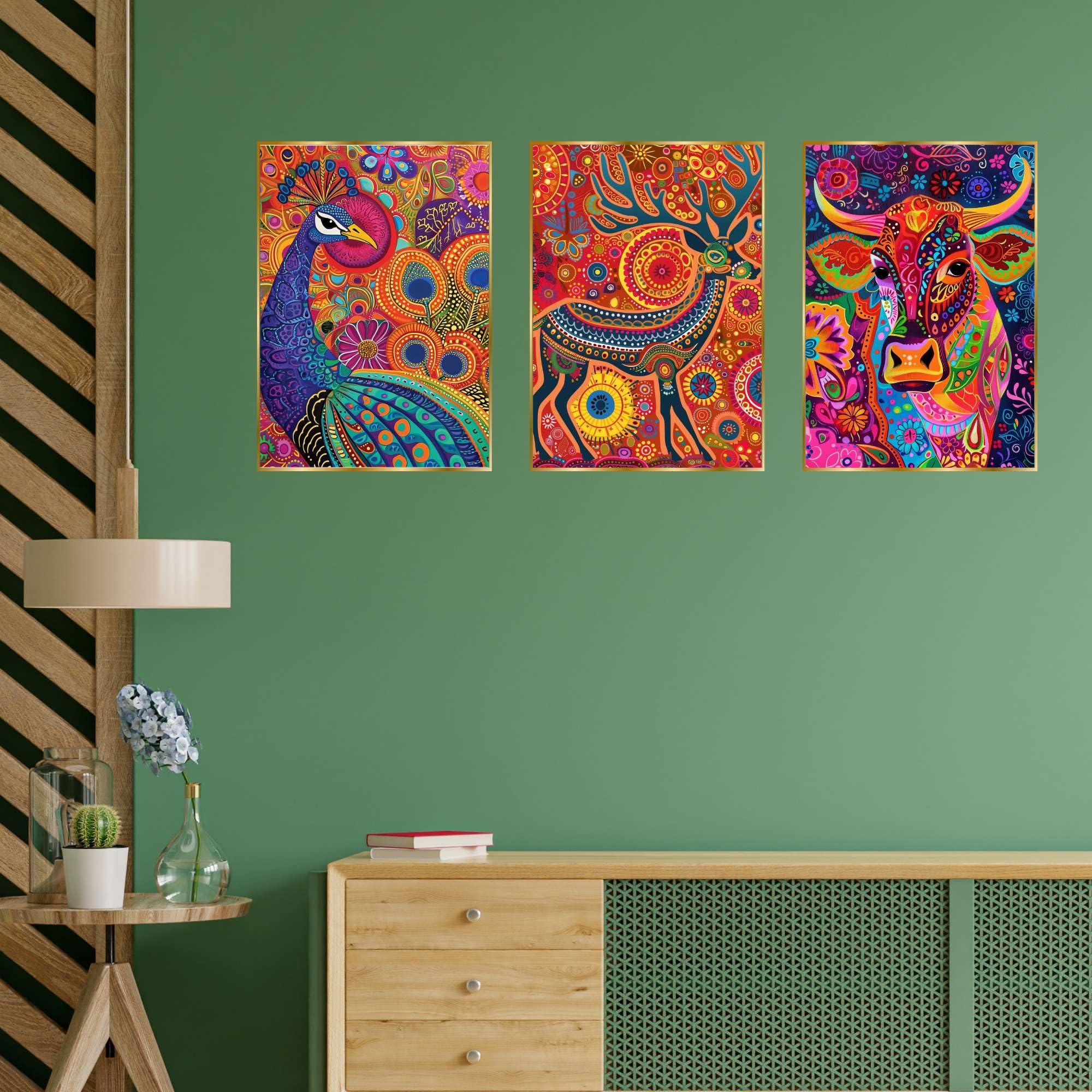 BLACKLUXE LIFESTYLE LTD Set of Three Wall Paintings for Wall Dacoration Golden Framed Wall Paintings for Living Room & Bedroom Wall Art for Home Decoration & Office Wall Décor - BLACKLUXECRAFTS