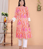 Women's Cotton Printed Mandarin Collar A-Line Kurti with Pant (Orange) (BLACKLUXE CRAFTS) - BLACKLUXECRAFTS