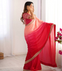 Handmade Pink Ombre Silk Saree with Golden Embroidered Border | Indian Ethnic Party Wear Sari for Women | Festival & Wedding Outfit (BLACKLUXE CRAFTS)