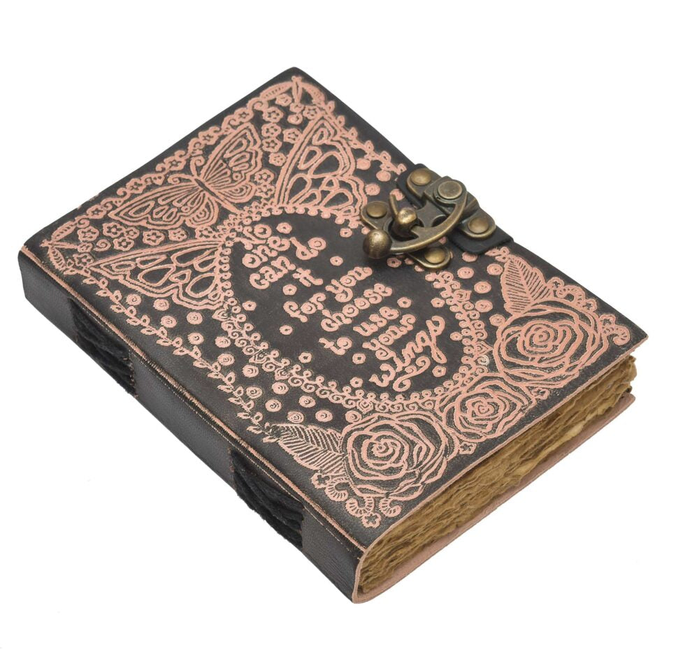 Vintage Butterfly Leather Notebook with Lock | Motivational Quote Journal Diary with Rose Design – Writing & Gift Journal (BLACKLUXE CRAFTS) - BLACKLUXECRAFTS
