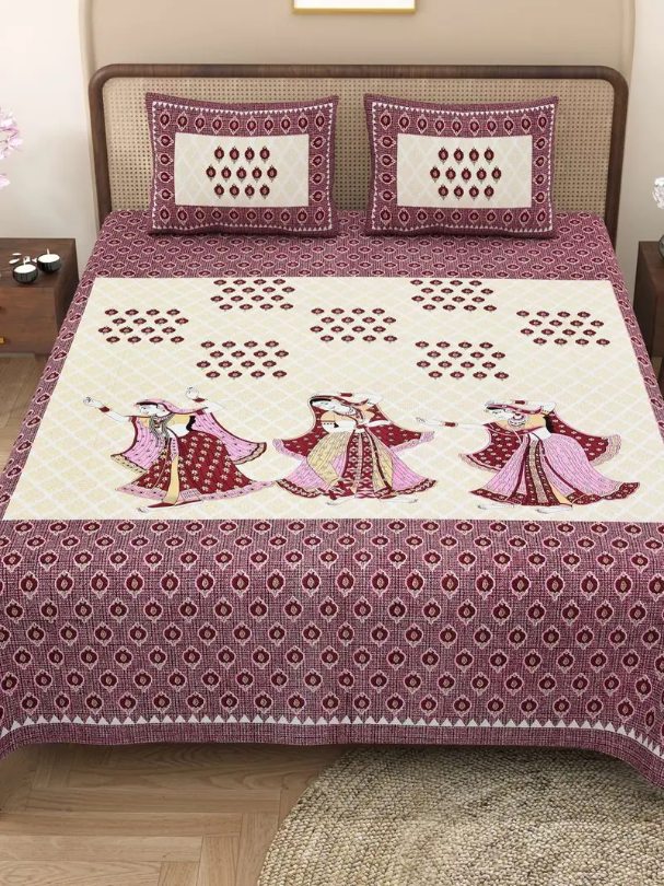 Handmade Rajasthani Block Print Bedsheet with Pillow Covers | Indian Cotton Double Bed Sheet | Ethnic Jaipuri Design Bedding Set (BLACKLUXE CRAFTS) - BLACKLUXECRAFTS
