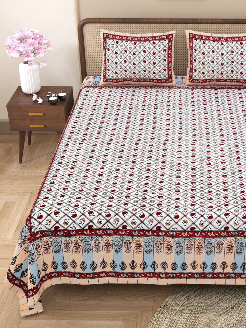 Handmade Cotton Patchwork Bed Sheet with 2 Pillow Covers – King Size Quilted Indian Bedding Set | Ethnic Multicolor Home Décor from India (BLACKLUXE CRAFTS) - BLACKLUXECRAFTS