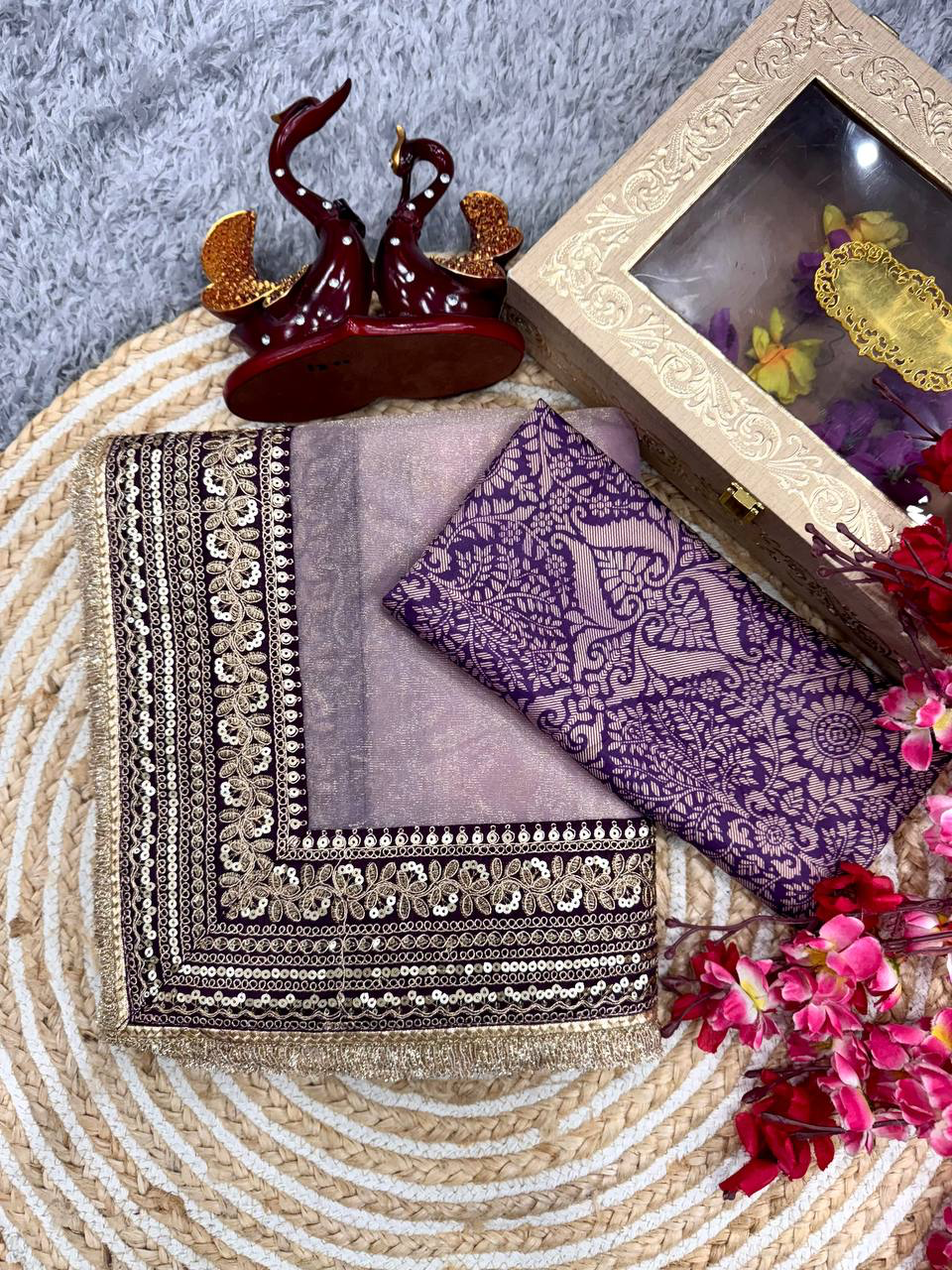Handmade Designer Banarasi Saree with Zari Border – Elegant Purple & Gold Silk Saree for Wedding & Party Wear | Indian Ethnic Wear (BLACKLUXE CRAFTS)