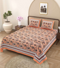 Handmade Peach Floral Cotton Bedsheet with Pillow Covers – Indian Block Print King Size Bedspread (BLACKLUXE CRAFTS) - BLACKLUXECRAFTS