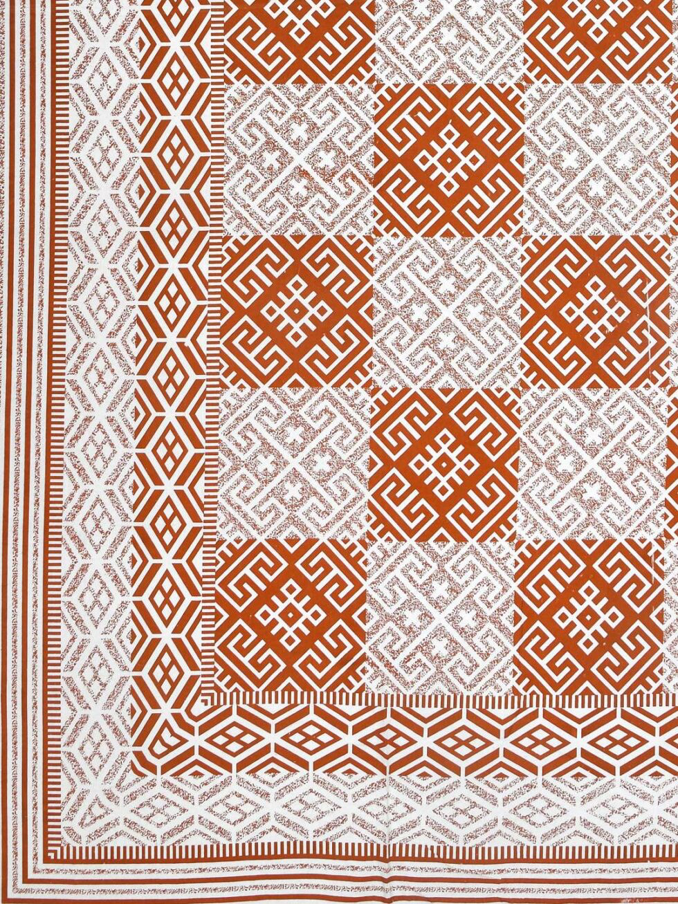Handmade Cotton Block Print Bed Sheet with Pillow Covers – Rust & White Geometric Jaipuri King Size Bedsheet – Ethnic Indian Bedding Set (BLACKLUXE CRAFTS) - BLACKLUXECRAFTS