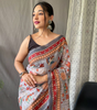 Handmade Grey Indian Saree – Traditional Block Print Cotton Silk Sari with Ethnic Motifs | Artisan Crafted Sustainable Fashion from India (BLACKLUXE CRAFTS)