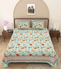 Handmade Indian Cotton Bedsheet with Pillow Covers – Aqua Green Floral Block Print King Size Bedspread – Ethnic Jaipuri Home Décor (BLACKLUXE CRAFTS) - BLACKLUXECRAFTS