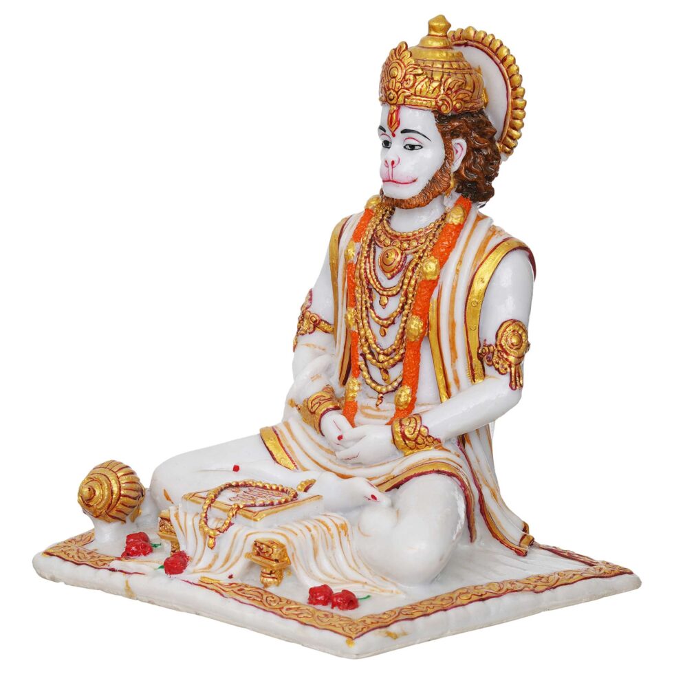 White Marble Finish Lord Hanuman Idol | Hindu God Statue for Home Temple & Spiritual Décor (BLACKLUXE CRAFTS) - BLACKLUXECRAFTS
