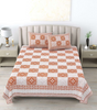 Handmade Cotton Block Print Bed Sheet with Pillow Covers – Rust & White Geometric Jaipuri King Size Bedsheet – Ethnic Indian Bedding Set (BLACKLUXE CRAFTS) - BLACKLUXECRAFTS