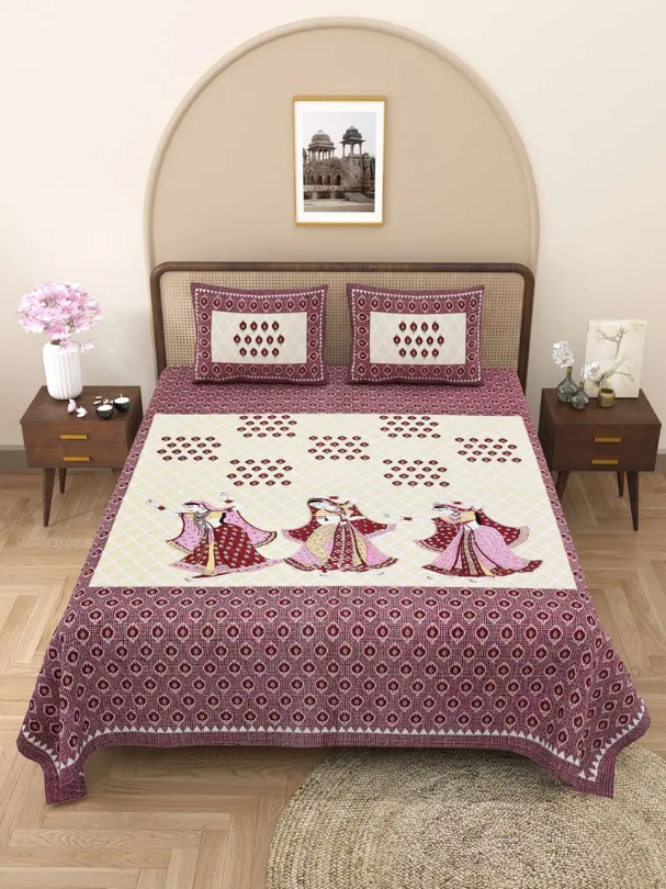 Handmade Rajasthani Block Print Bedsheet with Pillow Covers | Indian Cotton Double Bed Sheet | Ethnic Jaipuri Design Bedding Set (BLACKLUXE CRAFTS) - BLACKLUXECRAFTS