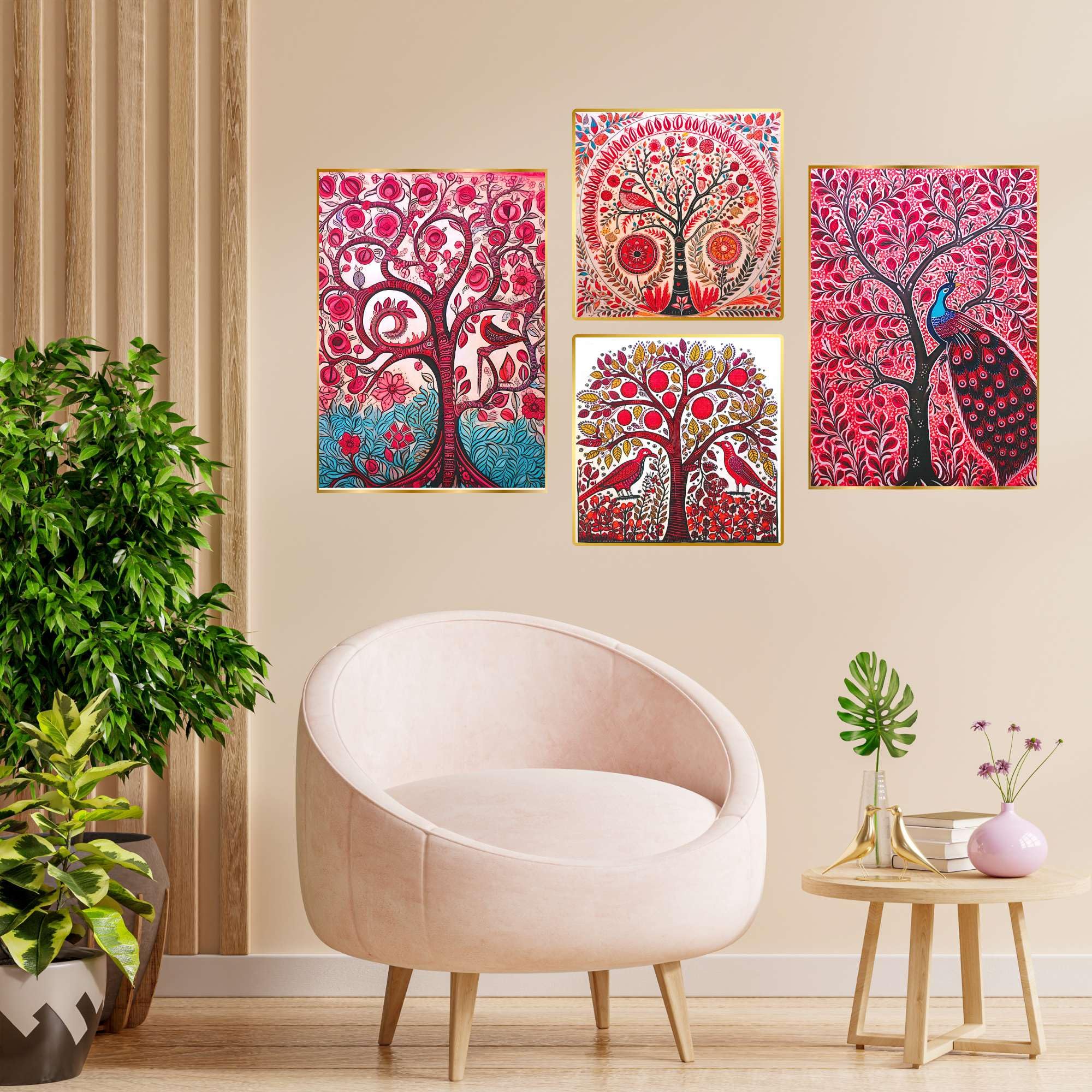 Set of Four Wall Paintings for Wall Decoration Golden Framed Wall Paintings for Living Room & Bedroom Wall Art for Home Decoration & Office Wall Décor (BLACKLUXE CRAFTS) - BLACKLUXECRAFTS