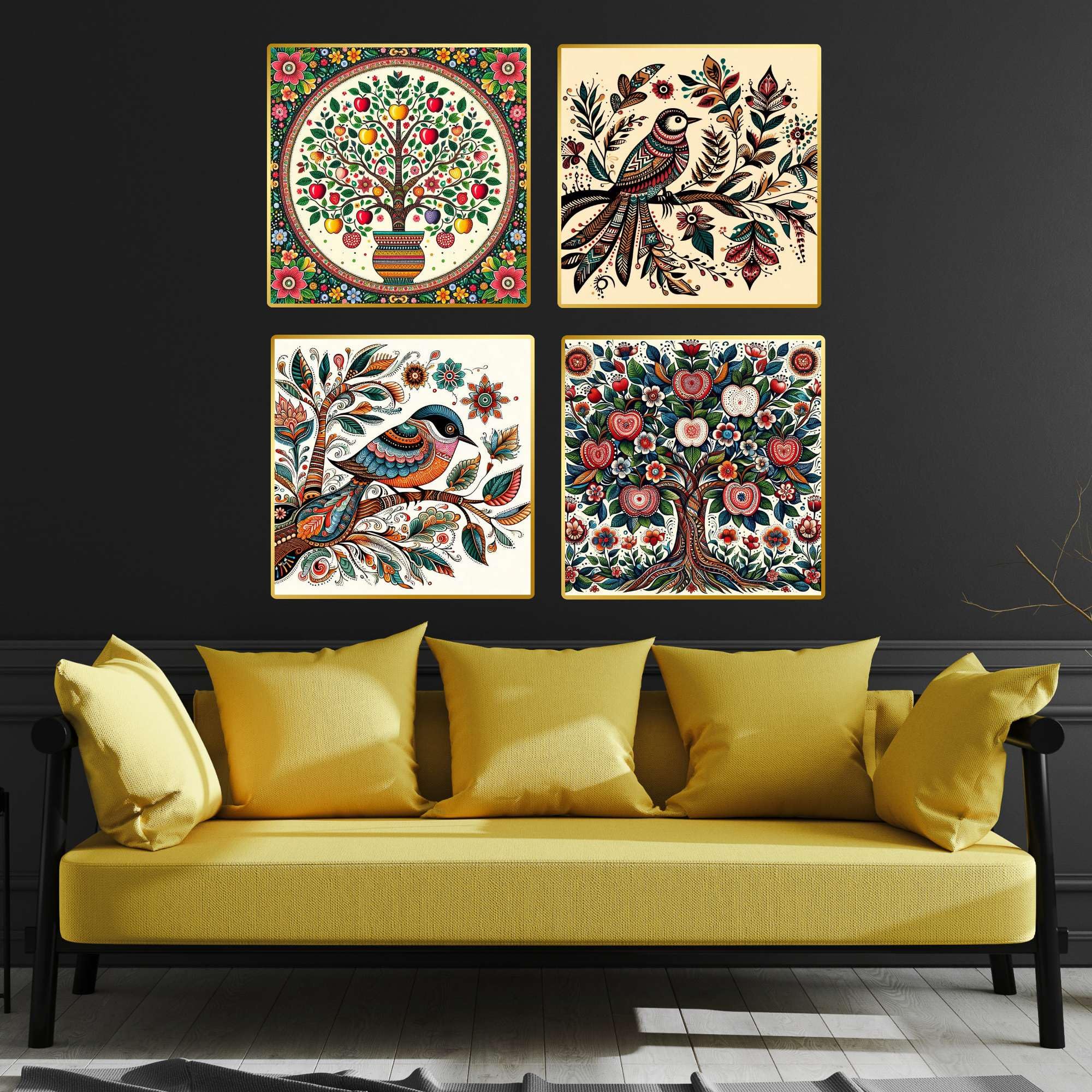 Set of Four Wall Paintings for Wall Decoration Golden Framed Wall Paintings for Living Room & Bedroom Wall Art for Home Decoration & Office Wall Décor (BLACKLUXE CRAFTS) - BLACKLUXECRAFTS