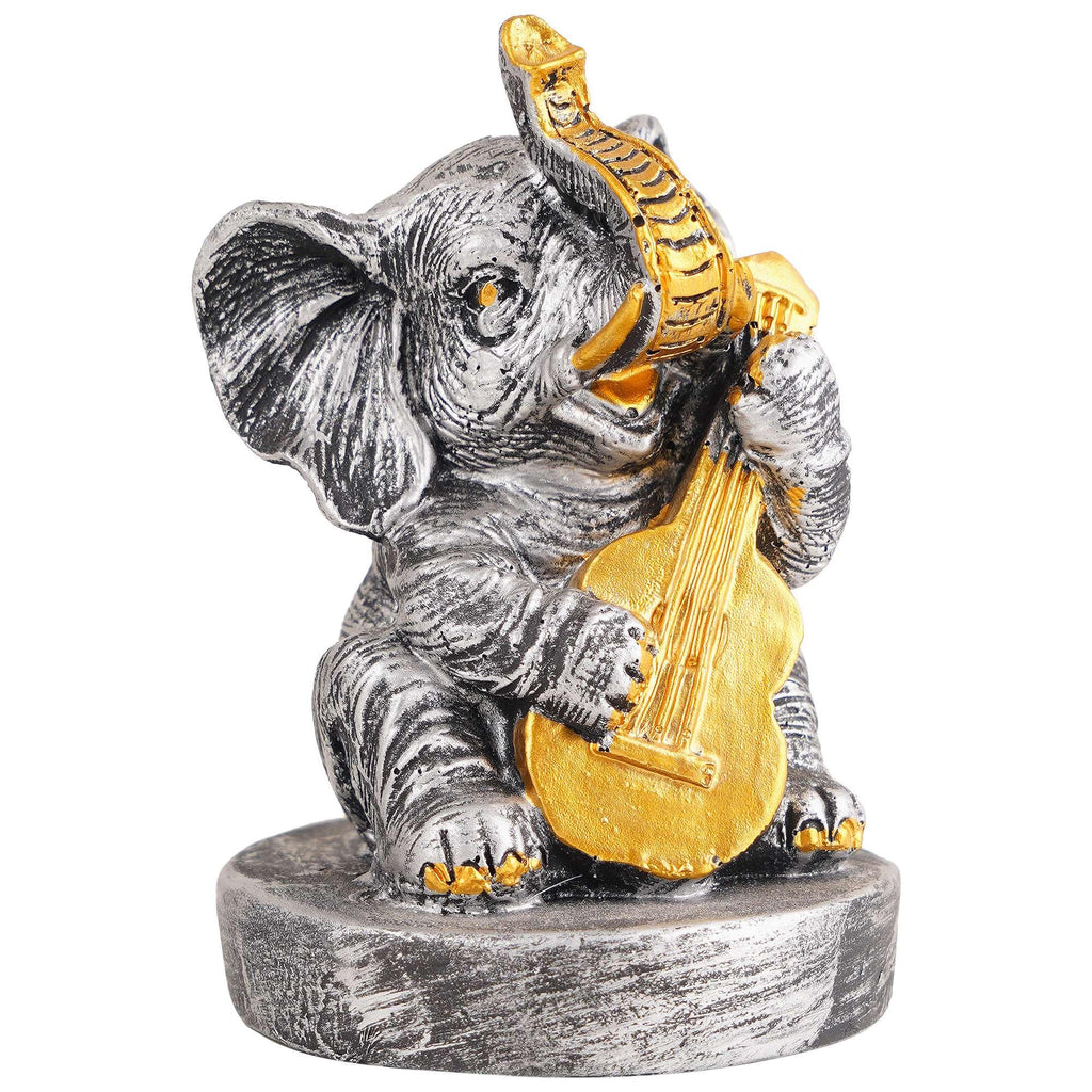 Silver Elephant Guitar Figurine – Handcrafted Resin Elephant Musician Statue for Home Décor & Lucky Gift (BLACKLUXE CRAFTS) - BLACKLUXECRAFTS