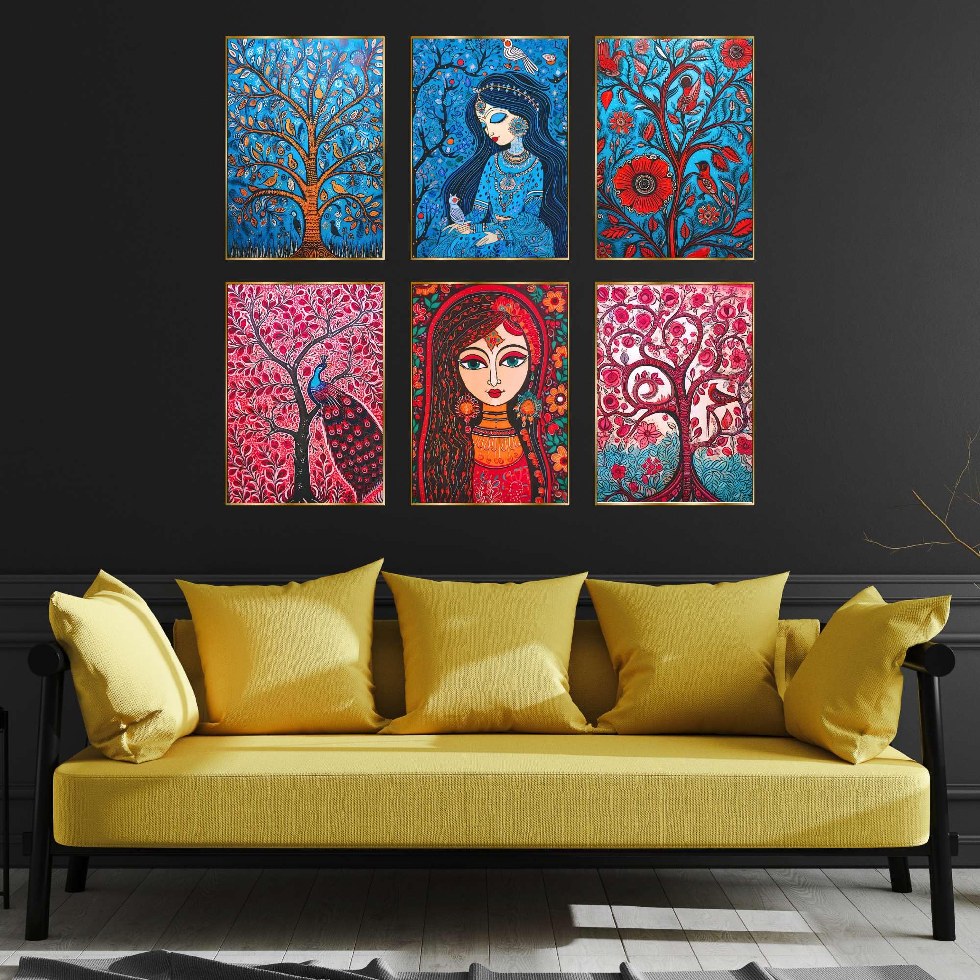BLACKLUXE LIFESTYLE LTD Set of Six Wall Paintings for Wall Dacoration Golden Framed Wall Paintings for Living Room & Bedroom Wall Art for Home Decoration & Office Wall Décor - BLACKLUXECRAFTS