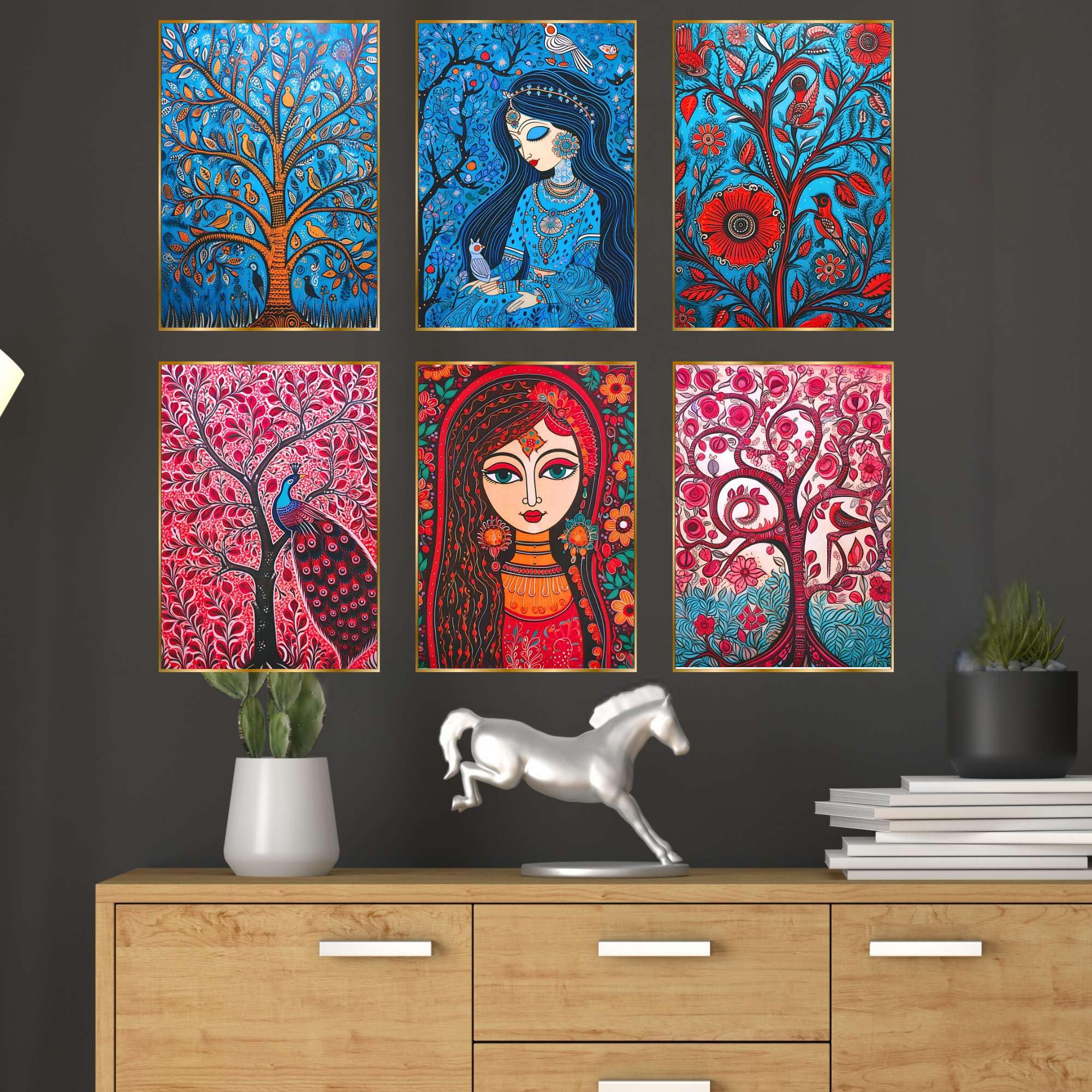 BLACKLUXE LIFESTYLE LTD Set of Six Wall Paintings for Wall Dacoration Golden Framed Wall Paintings for Living Room & Bedroom Wall Art for Home Decoration & Office Wall Décor - BLACKLUXECRAFTS