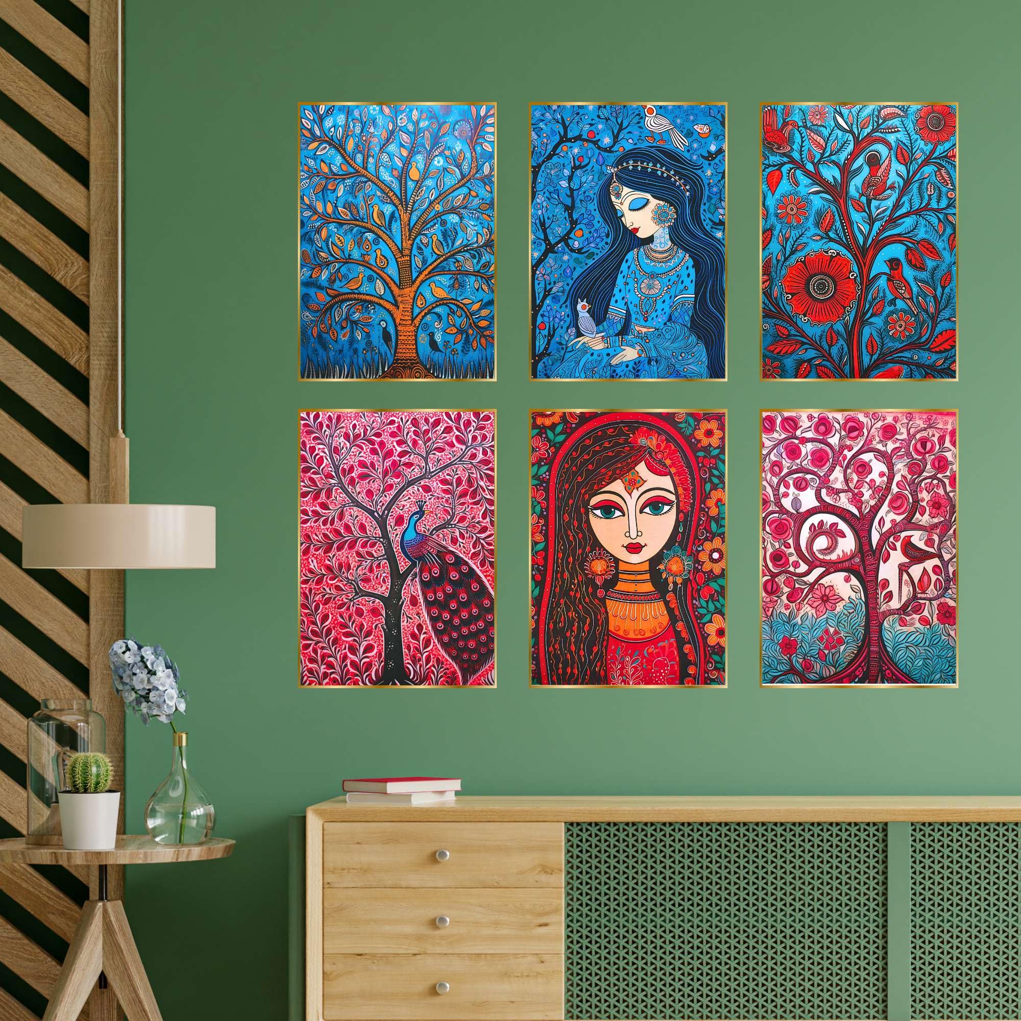 BLACKLUXE LIFESTYLE LTD Set of Six Wall Paintings for Wall Dacoration Golden Framed Wall Paintings for Living Room & Bedroom Wall Art for Home Decoration & Office Wall Décor - BLACKLUXECRAFTS