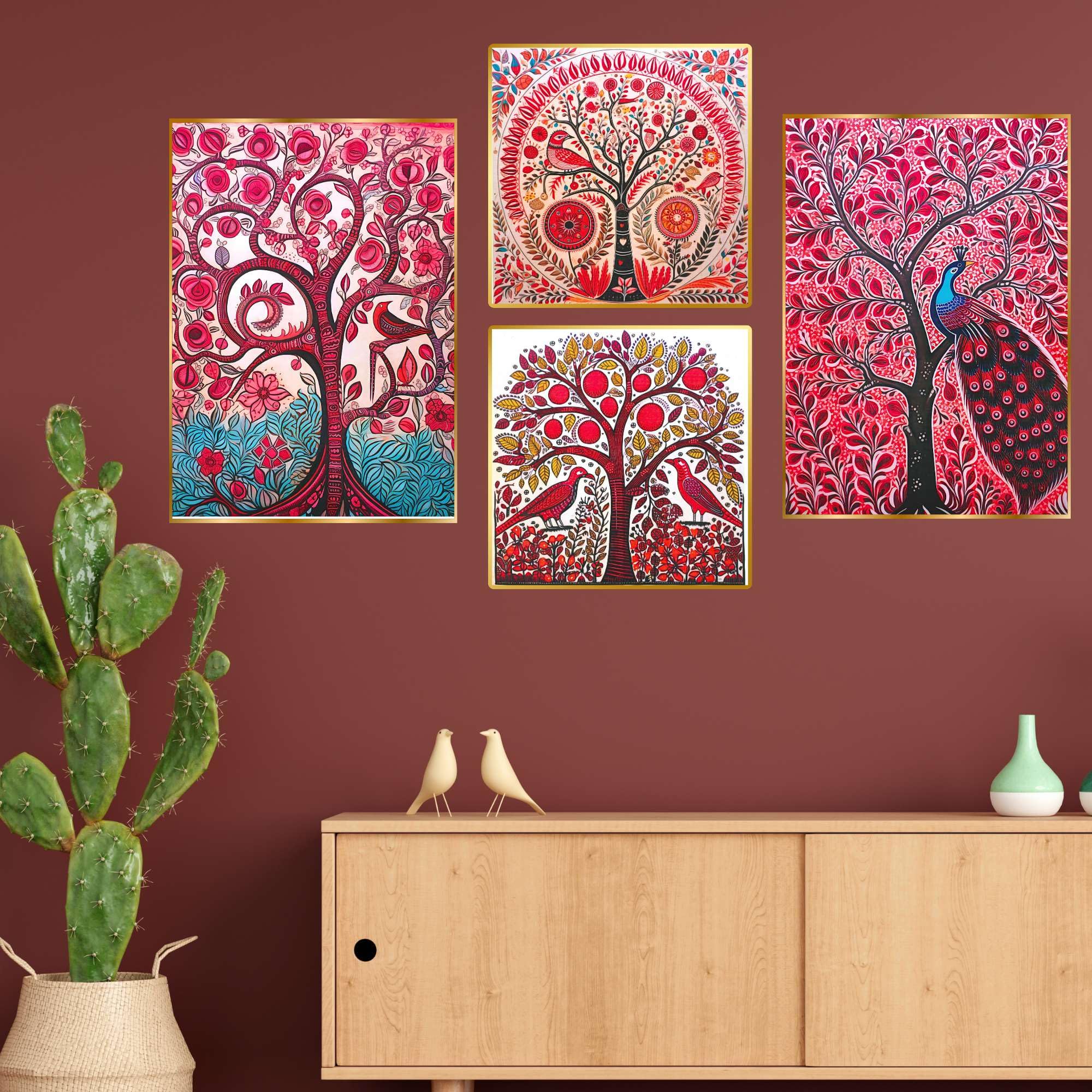 Set of Four Wall Paintings for Wall Decoration Golden Framed Wall Paintings for Living Room & Bedroom Wall Art for Home Decoration & Office Wall Décor (BLACKLUXE CRAFTS) - BLACKLUXECRAFTS