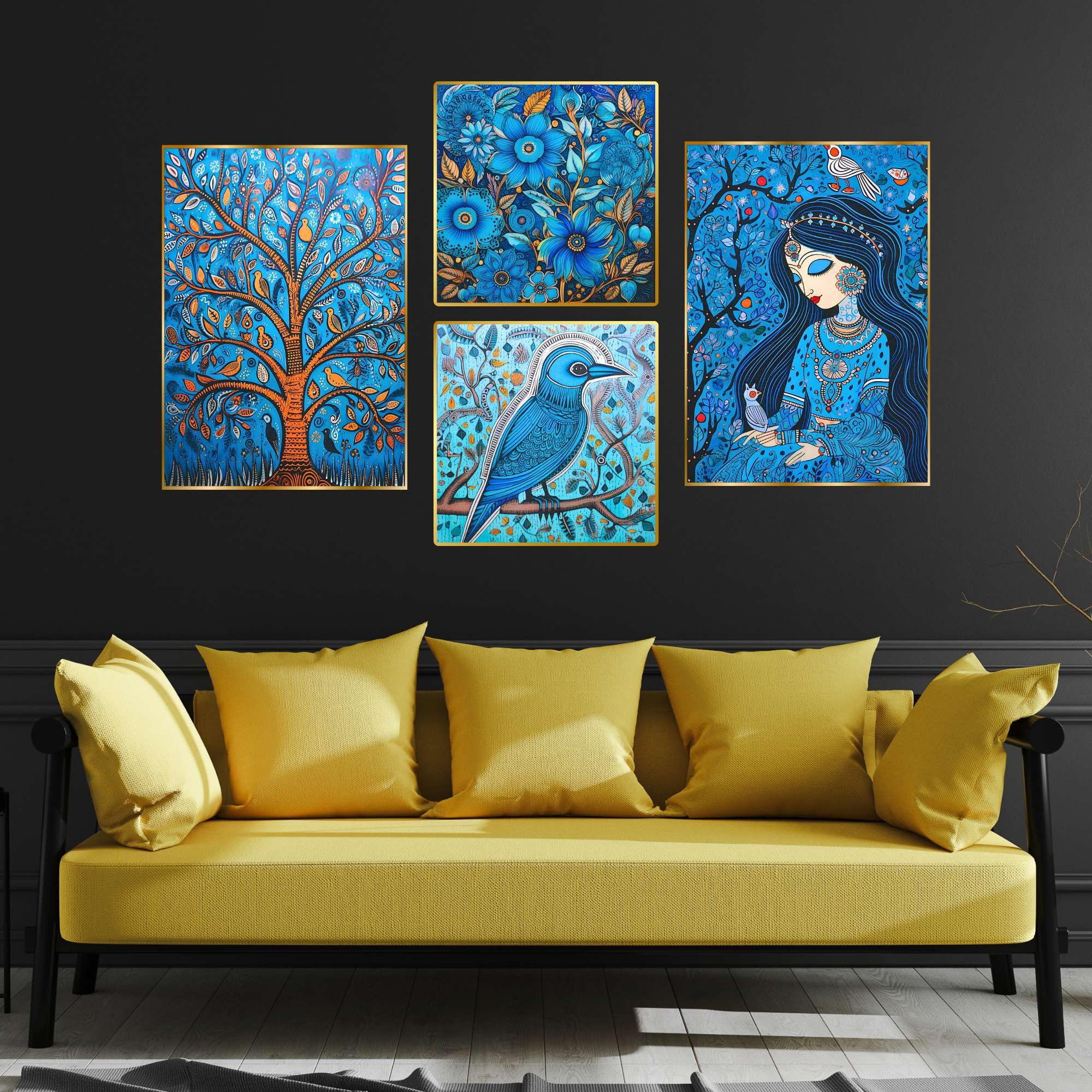 Set of Four Wall Paintings for Wall Decoration Golden Framed Wall Paintings for Living Room & Bedroom Wall Art for Home Decoration & Office Wall Décor (BLACKLUXE CRAFTS) - BLACKLUXECRAFTS