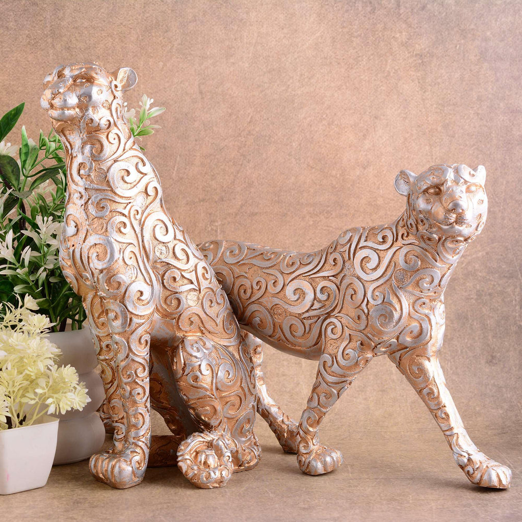 Handmade Golden Leopard Figurines Set – Luxury Resin Cheetah Statues with Carved Patterns for Modern Home Décor Set Of Two (BLACKLUXE CRAFTS) - BLACKLUXECRAFTS