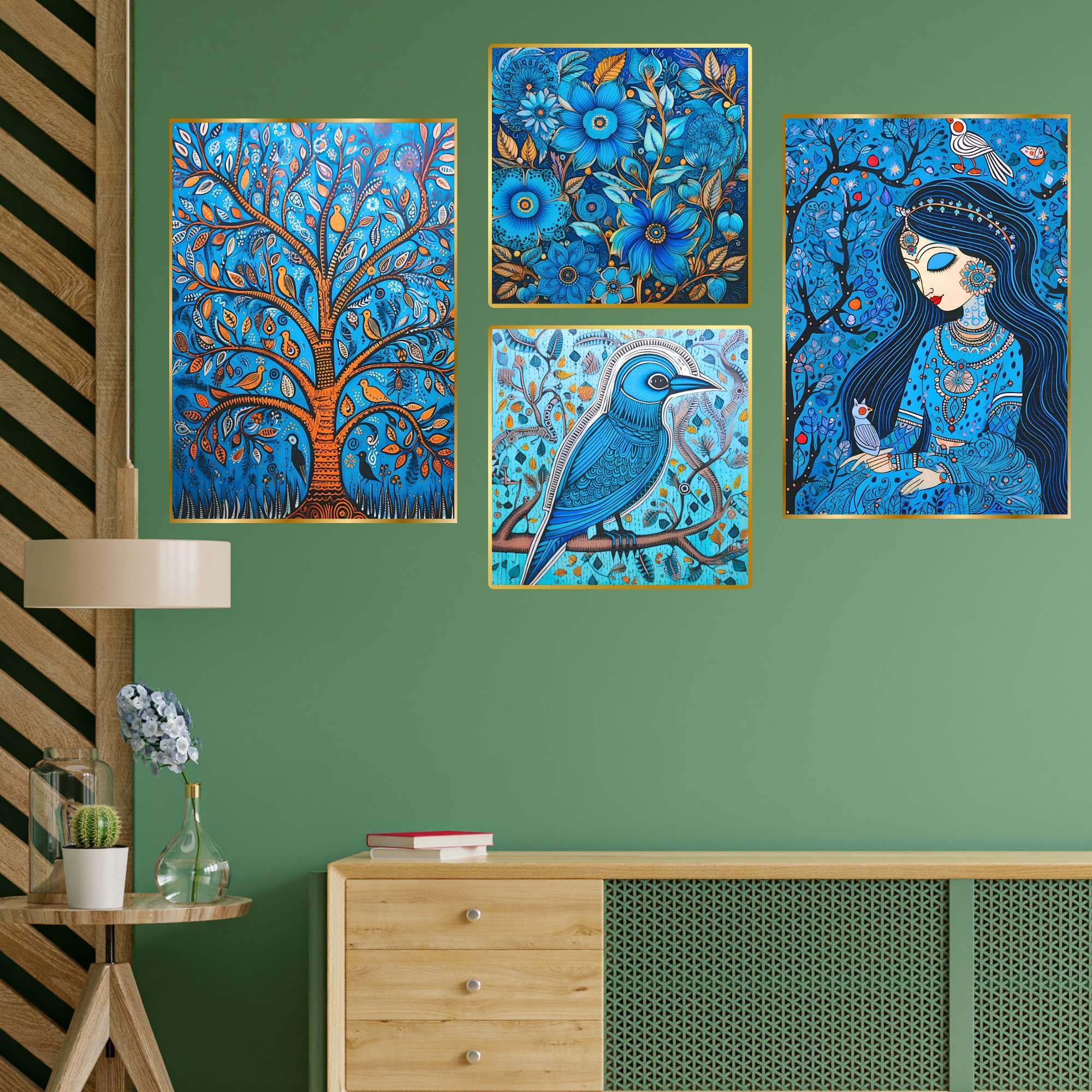 Set of Four Wall Paintings for Wall Decoration Golden Framed Wall Paintings for Living Room & Bedroom Wall Art for Home Decoration & Office Wall Décor (BLACKLUXE CRAFTS) - BLACKLUXECRAFTS