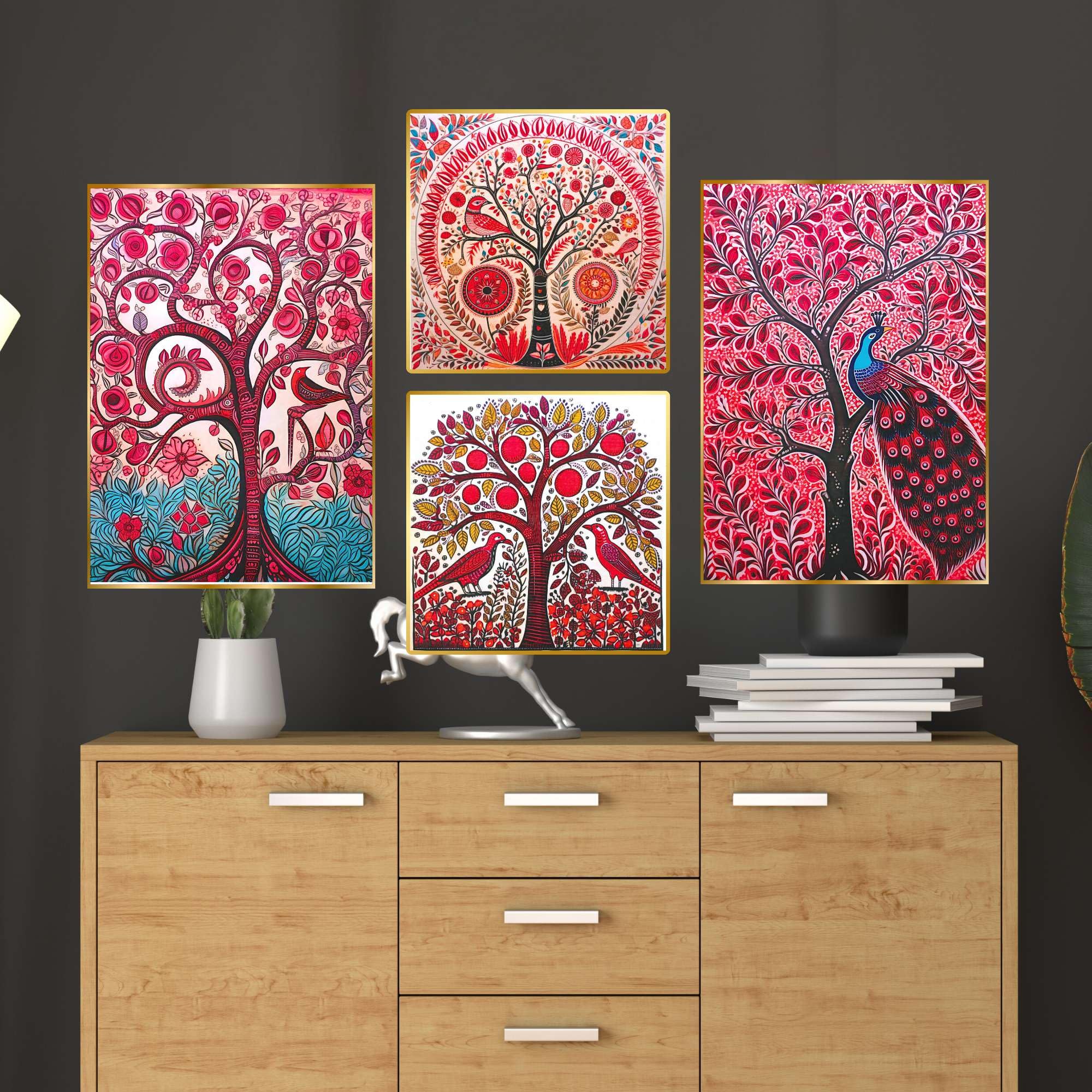 Set of Four Wall Paintings for Wall Decoration Golden Framed Wall Paintings for Living Room & Bedroom Wall Art for Home Decoration & Office Wall Décor (BLACKLUXE CRAFTS) - BLACKLUXECRAFTS