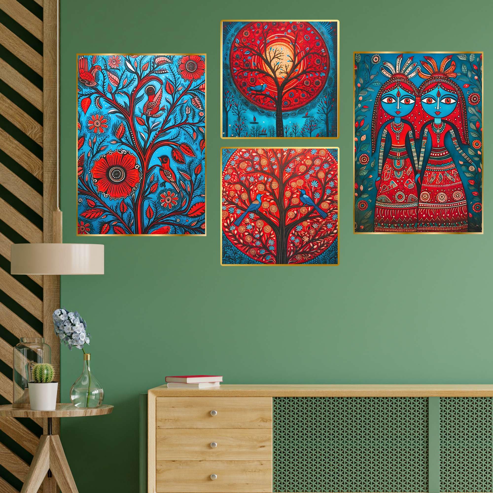 Set of Four Wall Paintings for Wall Decoration Golden Framed Wall Paintings for Living Room & Bedroom Wall Art for Home Decoration & Office Wall Décor (BLACKLUXE CRAFTS) - BLACKLUXECRAFTS