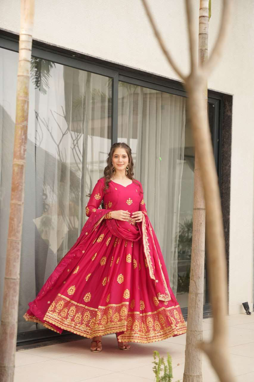 Handmade Magenta Anarkali Gown with Dupatta | Traditional Indian Ethnic Dress | Festival & Wedding Wear from India (BLACKLUXE CRAFTS)