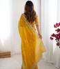 Handmade Yellow Georgette Saree with Intricate Embroidery | Indian Ethnic Designer Sari for Wedding & Party Wear – Made in India (BLACKLUXE CRAFTS)