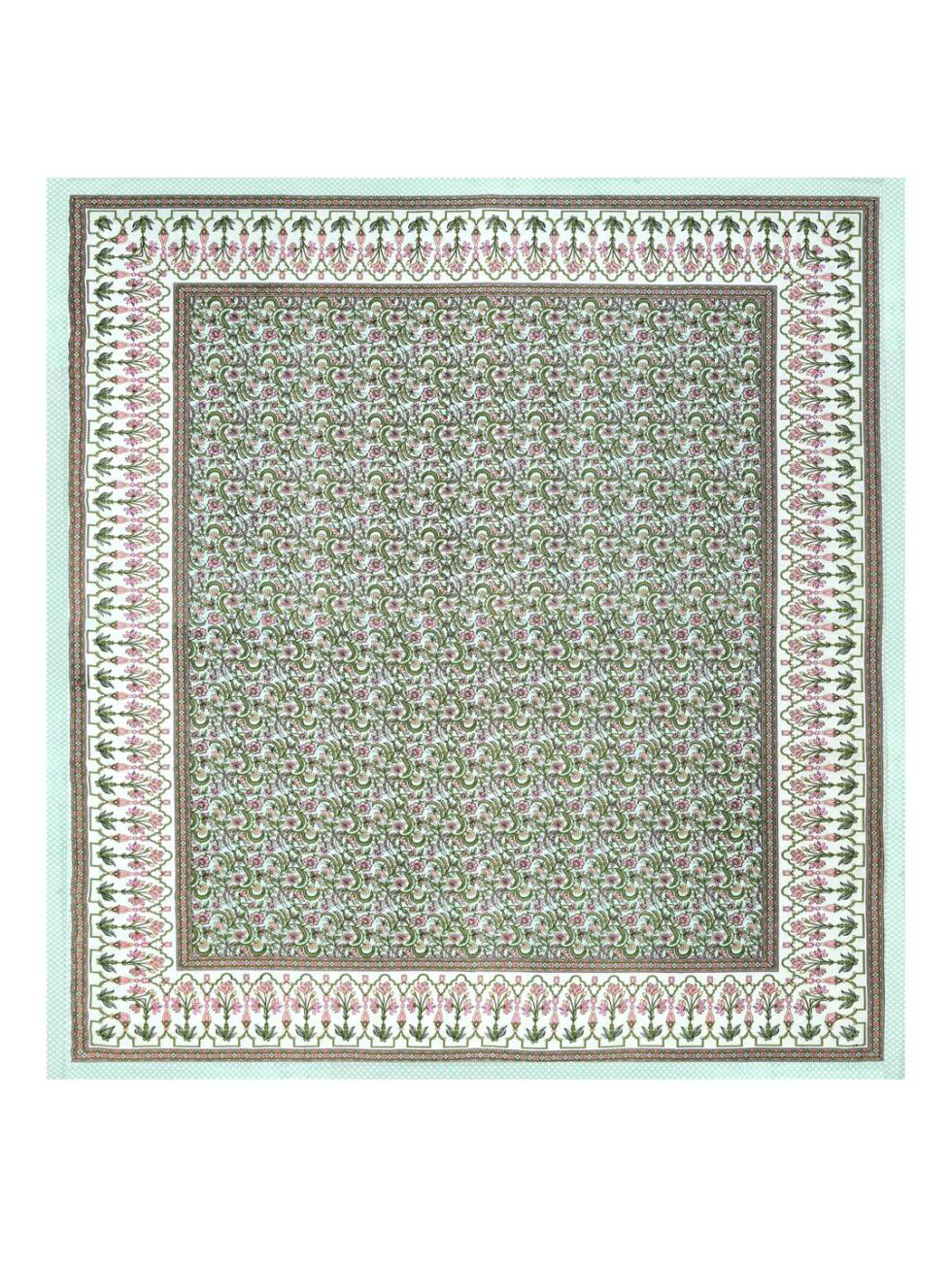 Handmade Cotton Floral Bedsheet with Pillow Covers – Green Pink Block Print King Size Bedspread | Indian Handcrafted Bedding (BLACKLUXE CRAFTS) - BLACKLUXECRAFTS