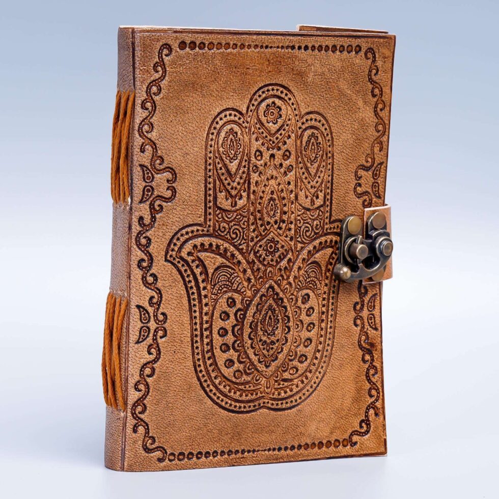 Handmade Leather Journal – Hamsa Hand Embossed Notebook, Vintage Writing Diary, Spiritual Sketchbook & Gift (BLACKLUXE CRAFTS) - BLACKLUXECRAFTS