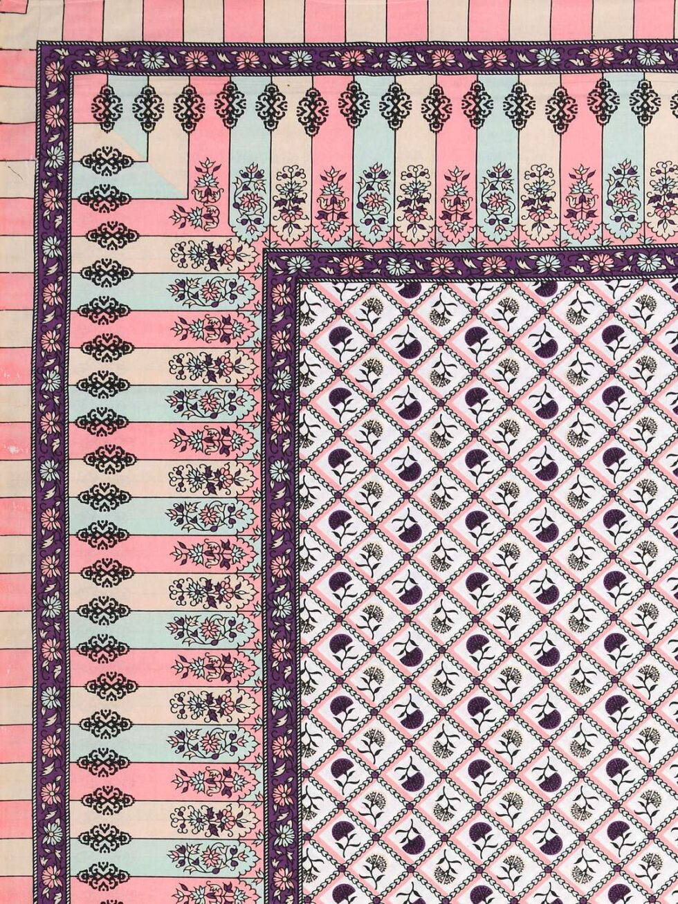 Handmade Cotton Double Bed Sheet with Pillow Covers – Pink & Purple Floral Jaipuri Block Print | Ethnic Indian Bedding (BLACKLUXE CRAFTS) - BLACKLUXECRAFTS