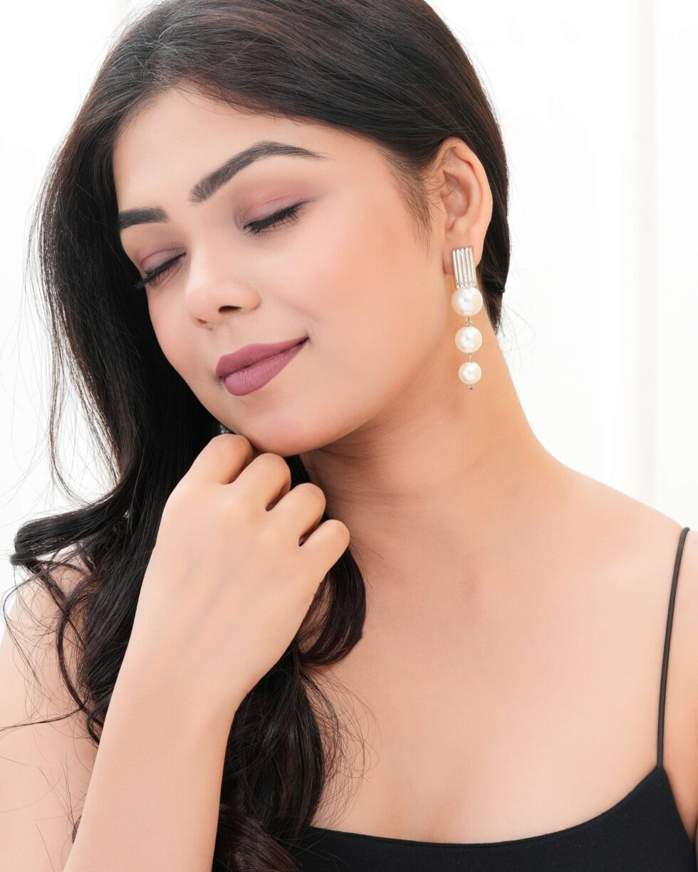 Elegant Triple Pearl Drop Earrings Minimalist Long Dangle Earrings for Women (BLACKLUXE CRAFTS) - BLACKLUXECRAFTS