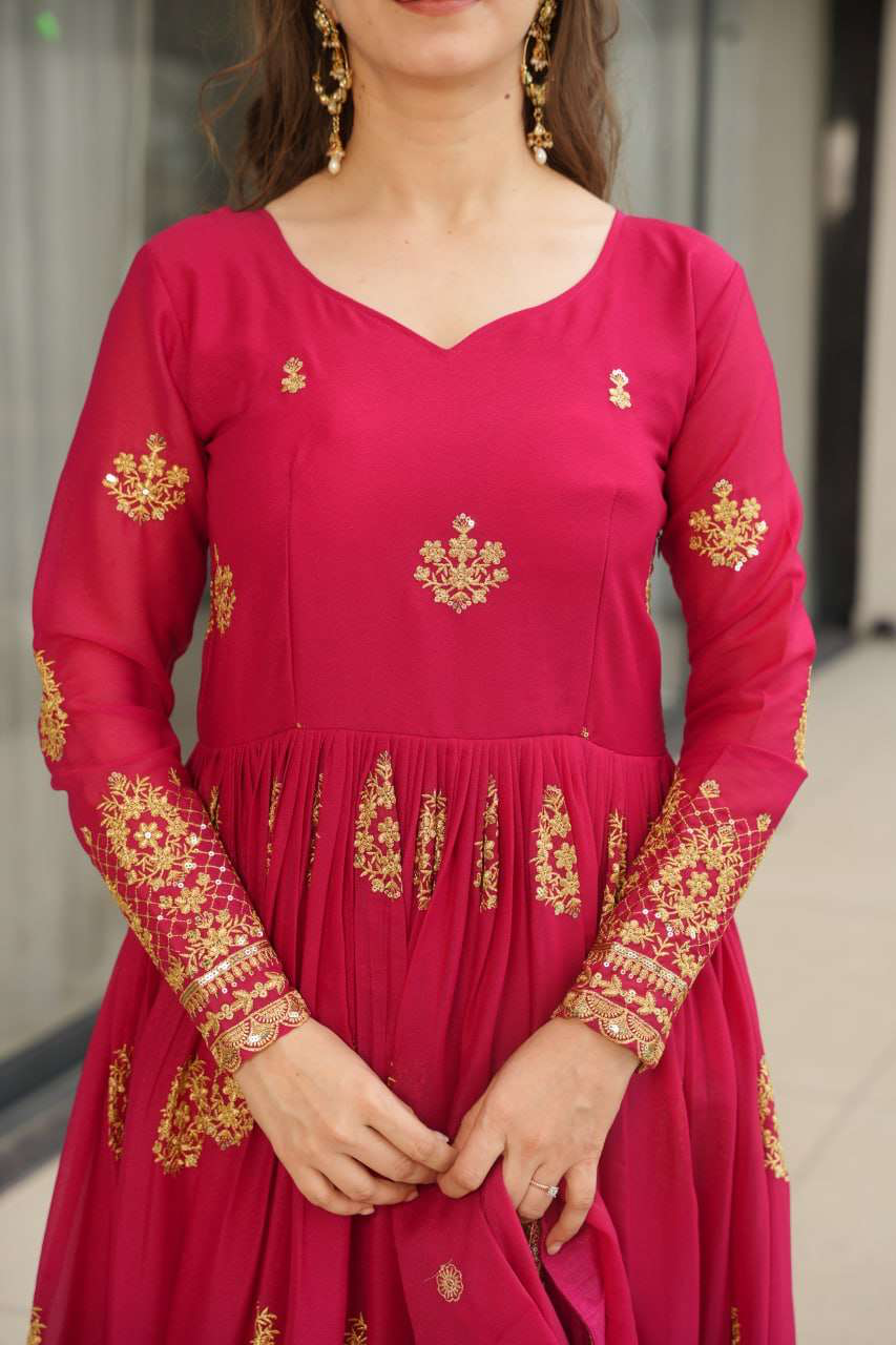 Handmade Magenta Anarkali Gown with Dupatta | Traditional Indian Ethnic Dress | Festival & Wedding Wear from India (BLACKLUXE CRAFTS)
