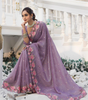 Handmade Lavender Organza Saree with Pink Floral Embroidery | Ethnic Indian Wedding Saree | Lightweight Party Wear Saree for Women (BLACKLUXE CRAFTS)