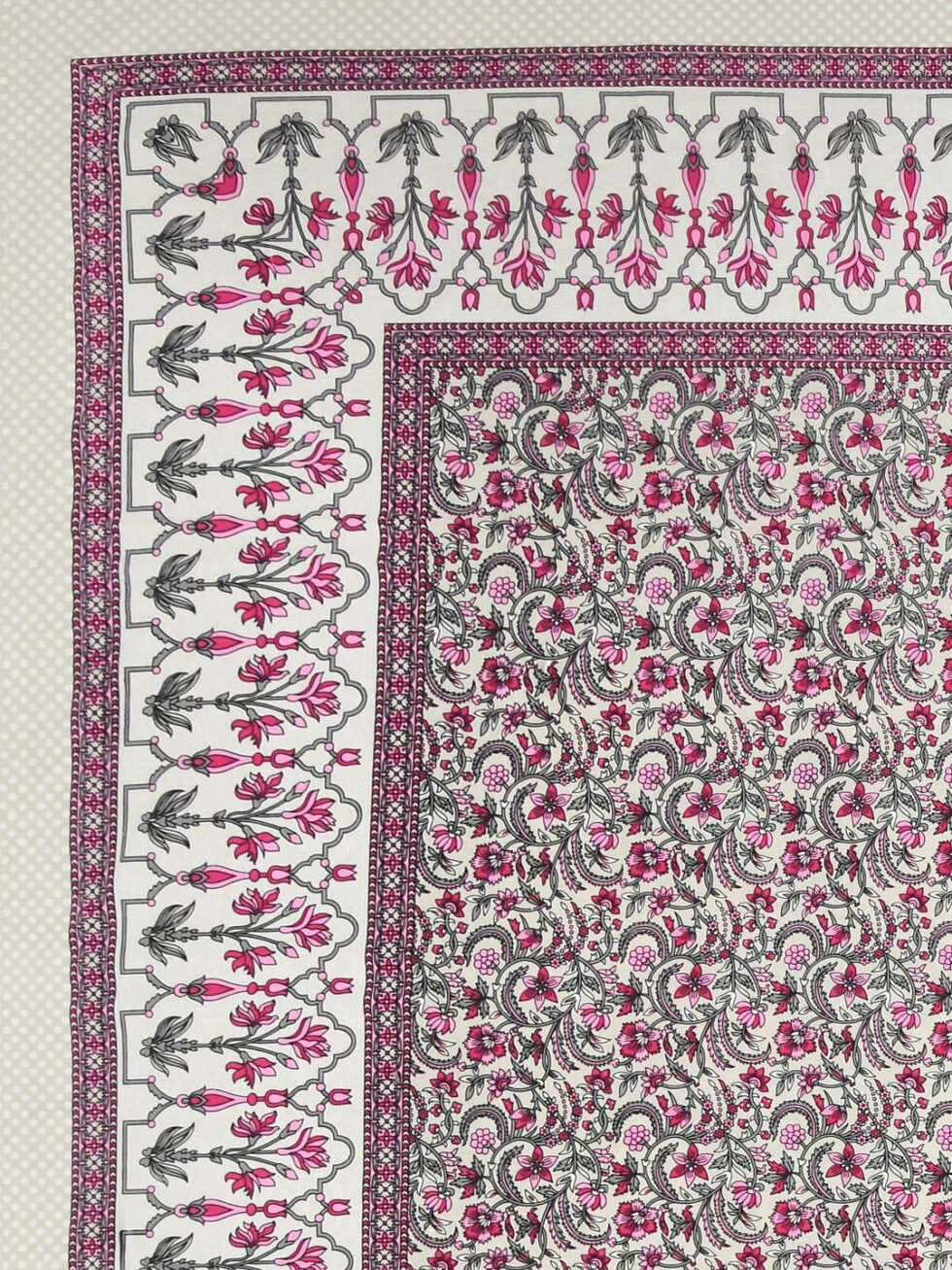 Handmade Indian Cotton Bedsheet with Pillow Covers – Floral Block Print Double Bedspread – Ethnic Boho Bedding from India (BLACKLUXE CRAFTS) - BLACKLUXECRAFTS