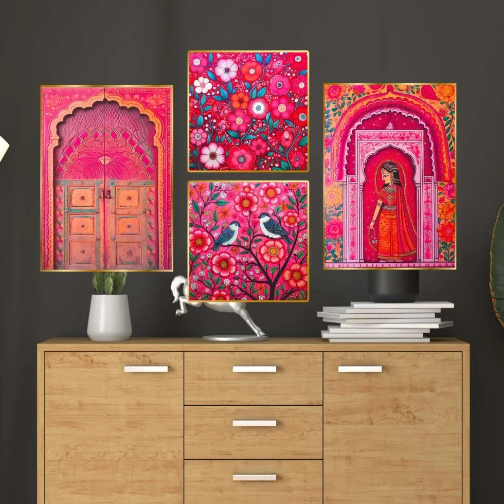Set of Four Wall Paintings for Wall Decoration Golden Framed Wall Paintings for Living Room & Bedroom Wall Art for Home Decoration & Office Wall Décor (13×10 inch CH-GD4-1) (BLACK LUXE CRAFTS) - BLACKLUXECRAFTS