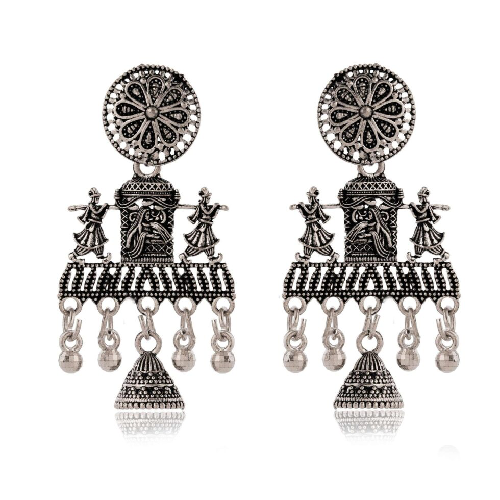 Oxidized Silver Tribal Dance Earrings – Handcrafted Ethnic Jhumka Jewelry for Women (BLACKLUXE CRAFTS) - BLACKLUXECRAFTS