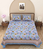 Handmade Blue Floral Cotton Bedsheet with Pillow Covers – Indian Block Print King Size Bedspread | Soft Ethnic Bedding from India (BLACKLUXE CRAFTS) - BLACKLUXECRAFTS