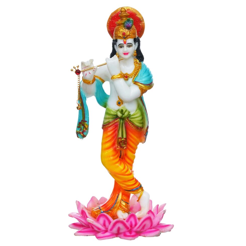 Lord Krishna Playing Flute Idol on Lotus | Hindu God Statue for Home Décor & Puja (BLACKLUXE CRAFTS) - BLACKLUXECRAFTS