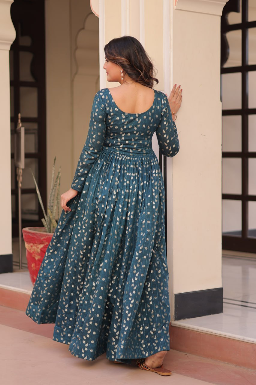 Handmade Indian Anarkali Gown – Maroon Long Maxi Dress with Gold Print | Ethnic Party Wear | Traditional Women’s Outfit from India (BLACKLUXE CRAFTS)