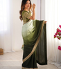 Handmade Olive Green & Light Green Ombre Saree with Golden Border – Indian Ethnic Silk Blend Saree for Women | Festive & Wedding Wear (BLACKLUXE CRAFTS)