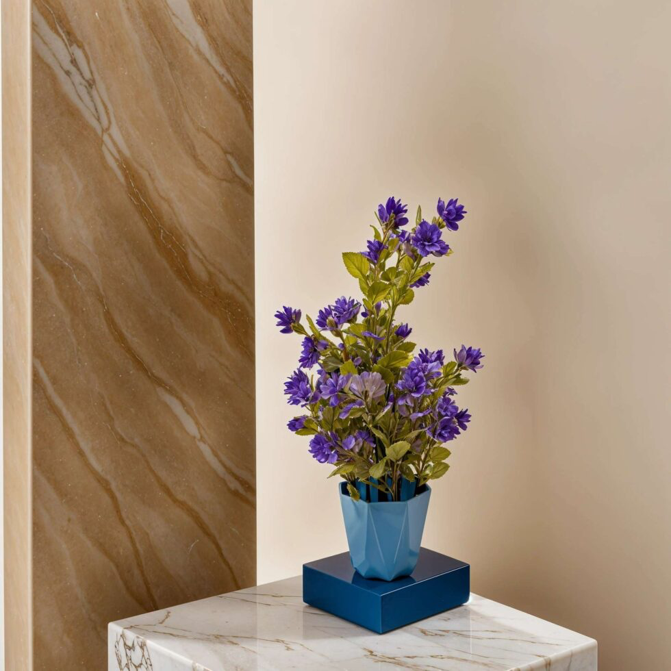 Handmade Artificial Purple Flower Plant in Blue Pot – Realistic Home & Office Table Decor | Eco-Friendly Craft from India (BLACKLUXE CRAFTS)