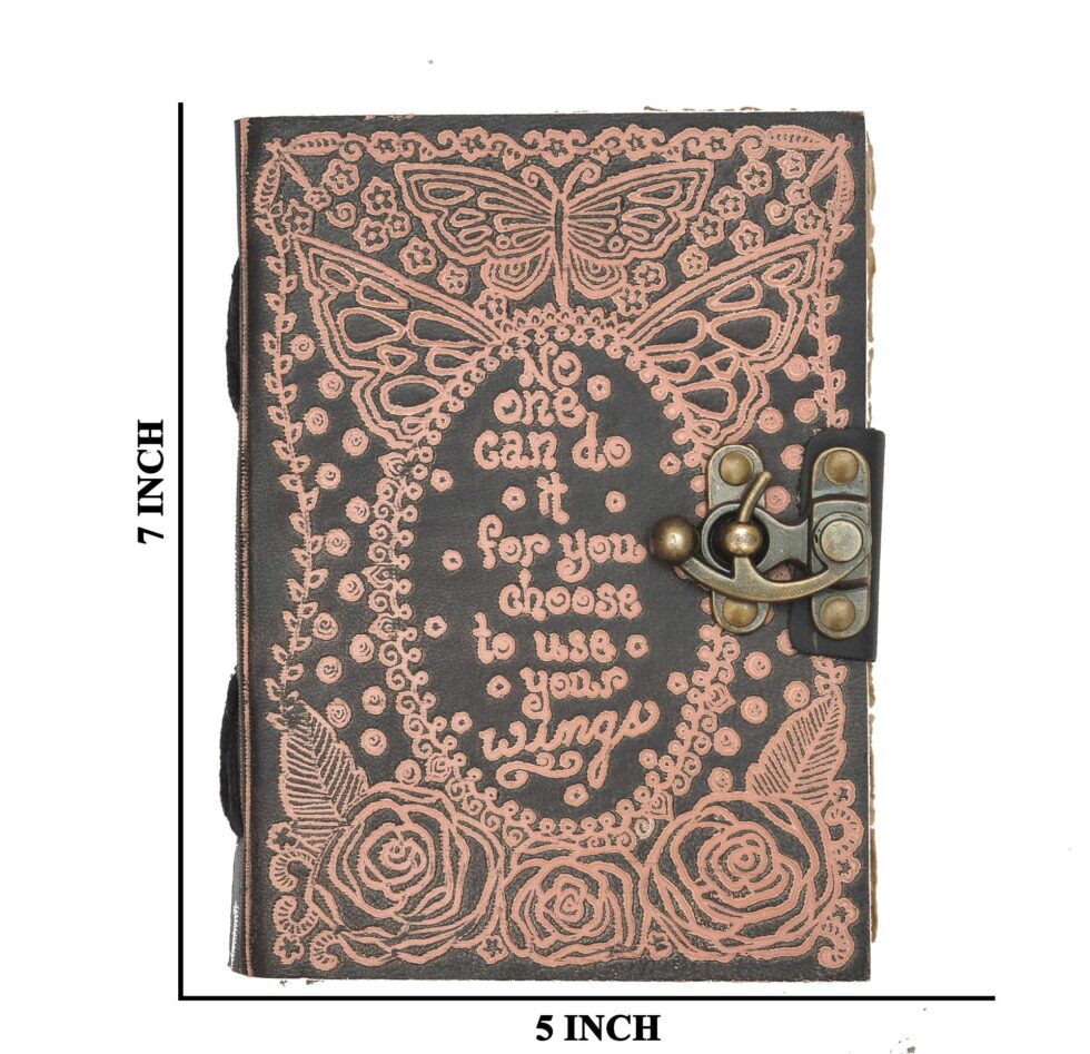 Vintage Butterfly Leather Notebook with Lock | Motivational Quote Journal Diary with Rose Design – Writing & Gift Journal (BLACKLUXE CRAFTS) - BLACKLUXECRAFTS