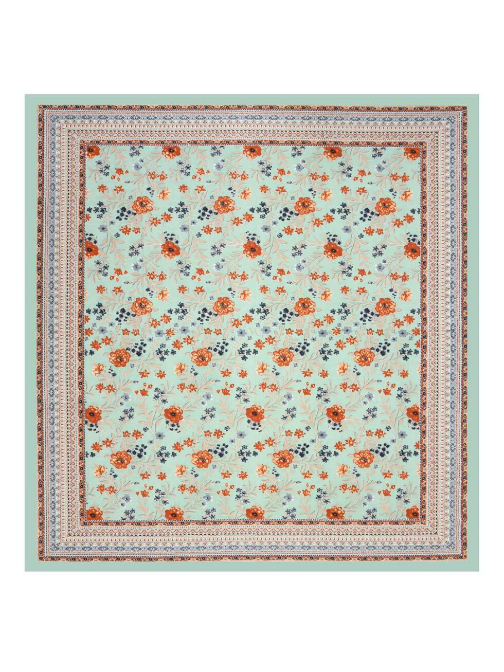 Handmade Indian Cotton Bedsheet with Pillow Covers – Aqua Green Floral Block Print King Size Bedspread – Ethnic Jaipuri Home Décor (BLACKLUXE CRAFTS) - BLACKLUXECRAFTS