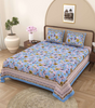 Handmade Blue Floral Cotton Bedsheet with Pillow Covers – Indian Block Print King Size Bedspread | Soft Ethnic Bedding from India (BLACKLUXE CRAFTS) - BLACKLUXECRAFTS
