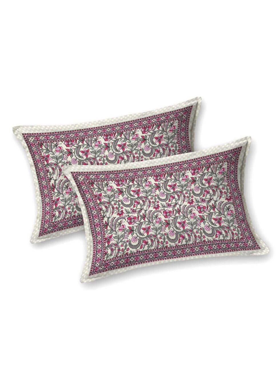 Handmade Indian Cotton Bedsheet with Pillow Covers – Floral Block Print Double Bedspread – Ethnic Boho Bedding from India (BLACKLUXE CRAFTS) - BLACKLUXECRAFTS