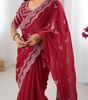 Handmade Red Georgette Saree with White Embroidery – Indian Ethnic Bridal & Party Wear – Elegant Designer Sari for Women Worldwide (BLACKLUXE CRAFTS)