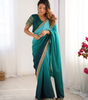 Handmade Teal Green Saree with Golden Border – Traditional Indian Ethnic Wear – Elegant Party & Wedding Saree – Artisan Crafted from India (BLACKLUXE CRAFTS)