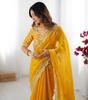 Handmade Yellow Georgette Saree with Intricate Embroidery | Indian Ethnic Designer Sari for Wedding & Party Wear – Made in India (BLACKLUXE CRAFTS)