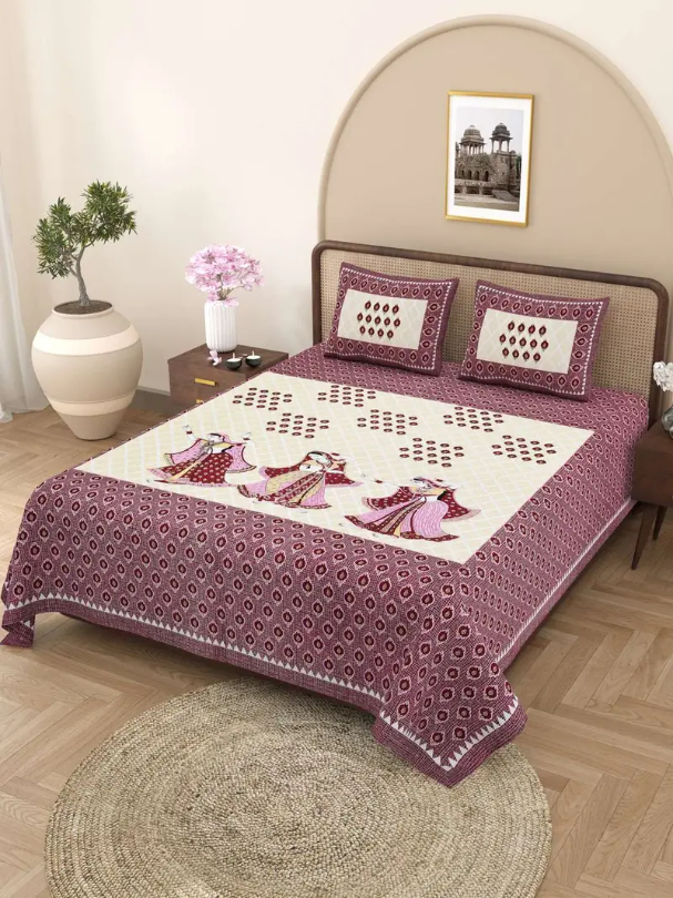 Handmade Rajasthani Block Print Bedsheet with Pillow Covers | Indian Cotton Double Bed Sheet | Ethnic Jaipuri Design Bedding Set (BLACKLUXE CRAFTS) - BLACKLUXECRAFTS